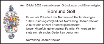 Traueranzeige von Edmund Söll von Schwarzwälder Bote
