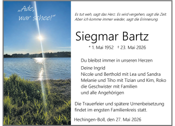 Traueranzeige von Siegmar Bartz von Schwarzwälder Bote