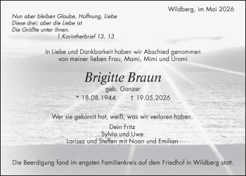 Traueranzeige von Brigitte Braun von Schwarzwälder Bote