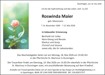 Traueranzeige von Roswinda Maier von Schwarzwälder Bote