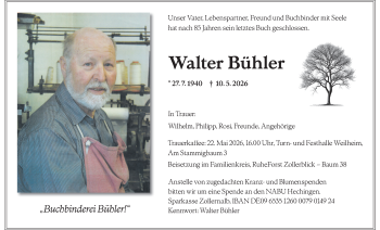Traueranzeige von Walter Bühler von Schwarzwälder Bote