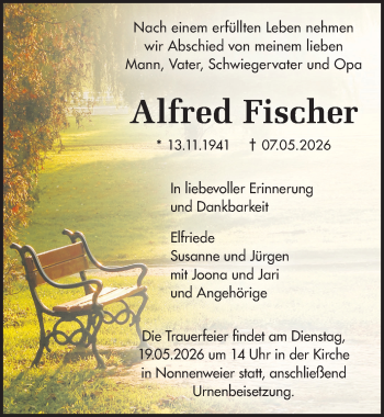 Traueranzeige von Alfred Fischer von Schwarzwälder Bote