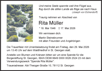 Traueranzeige von Rita Müller von Schwarzwälder Bote