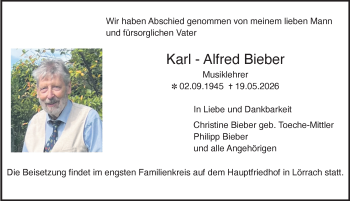 Traueranzeige von Karl-Alfred Bieber von Schwarzwälder Bote