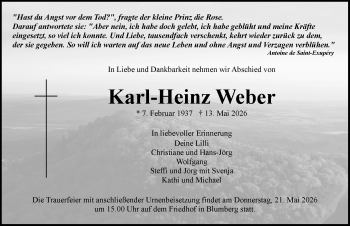 Traueranzeige von Karl-Heinz Weber von Schwarzwälder Bote