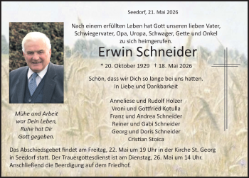 Traueranzeige von Erwin Schneider von Schwarzwälder Bote