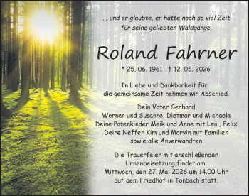 Traueranzeige von Roland Fahrner von Schwarzwälder Bote