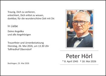 Traueranzeige von Peter Hörl von Schwarzwälder Bote
