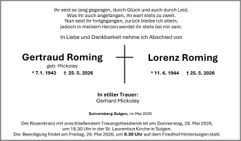 Traueranzeige von Gertraud Roming von Schwarzwälder Bote
