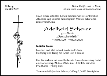 Traueranzeige von Adelheid Scherer von Schwarzwälder Bote