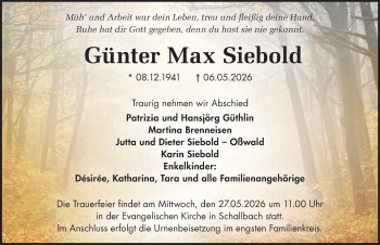 Traueranzeige von Günter Max Siebold von Schwarzwälder Bote