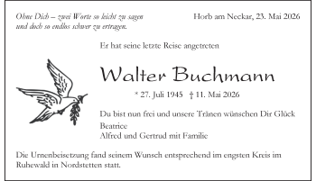 Traueranzeige von Walter Buchmann von Schwarzwälder Bote