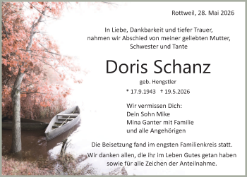 Traueranzeige von Doris Schanz von Schwarzwälder Bote