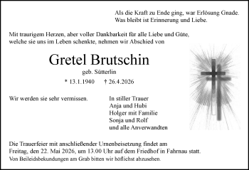 Traueranzeige von Gretel Brutschin von Schwarzwälder Bote