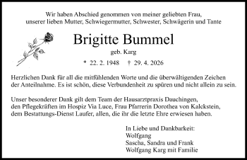 Traueranzeige von Brigitte Bummel von Schwarzwälder Bote