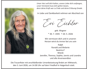 Traueranzeige von Evi Eichler von Schwarzwälder Bote