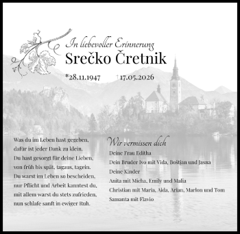 Traueranzeige von Srecko Cretnik von Schwarzwälder Bote