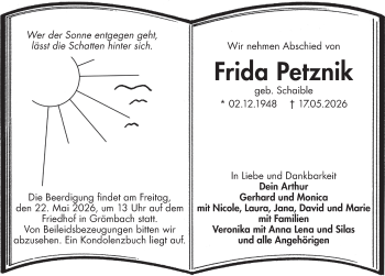 Traueranzeige von Frida Petznik von Schwarzwälder Bote