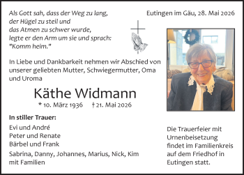 Traueranzeige von Käthe Widmann von Schwarzwälder Bote