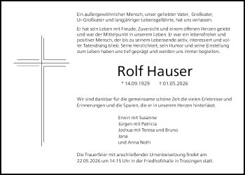 Traueranzeige von Rolf Hauser von Schwarzwälder Bote