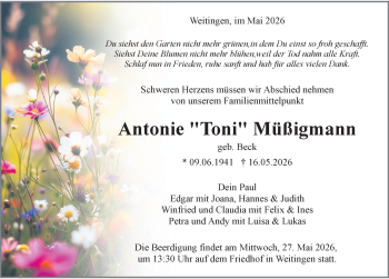 Traueranzeige von Antonie Müßigmann von Schwarzwälder Bote