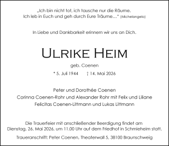 Traueranzeige von Ulrike Heim von Schwarzwälder Bote