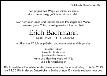 Traueranzeige von Erich Bachmann von Schwarzwälder Bote
