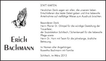 Traueranzeige von Erich Bachmann von Schwarzwälder Bote