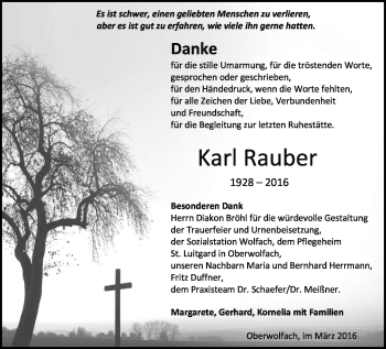 Traueranzeigen von Karl Rauber | Schwarzwälder Bote Trauer