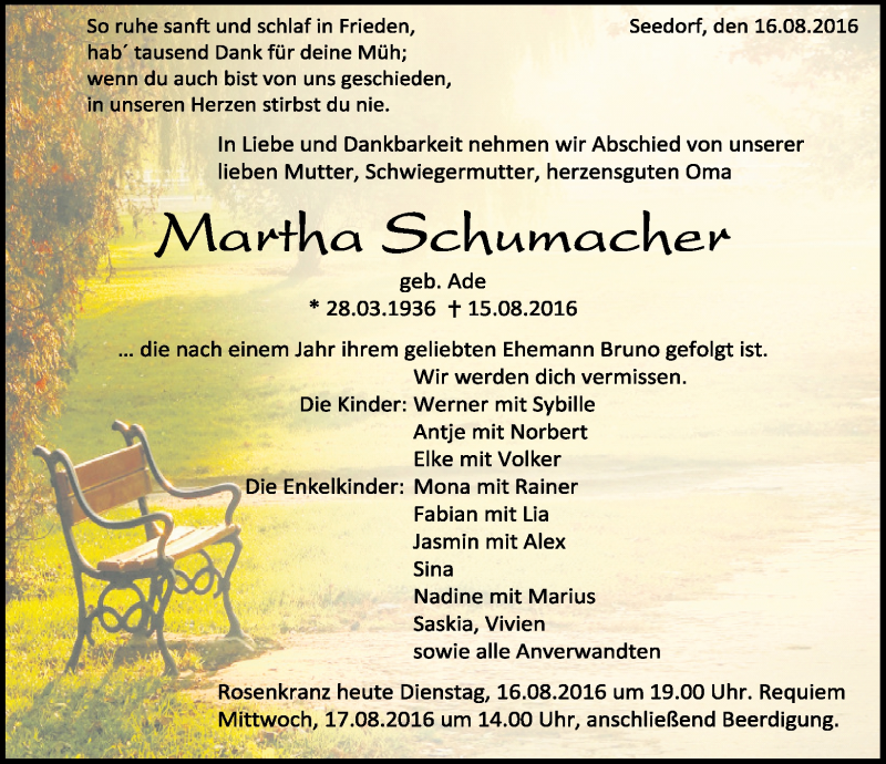 Traueranzeigen von Martha Schumacher Schwarzwälder Bote Trauer