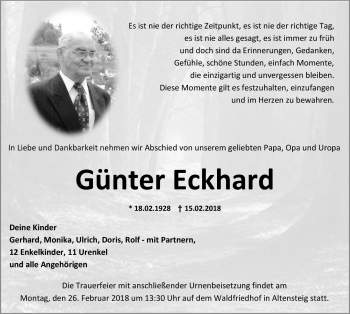 Traueranzeige von Günter Eckhard von Schwarzwälder Bote