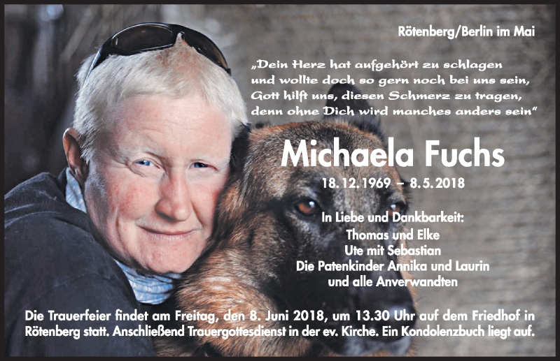  Traueranzeige für Michaela Fuchs vom 06.06.2018 aus Schwarzwälder Bote