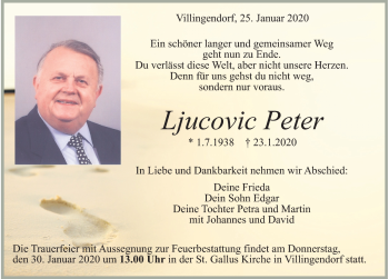 Traueranzeige von Ljucovic Peter von Schwarzwälder Bote