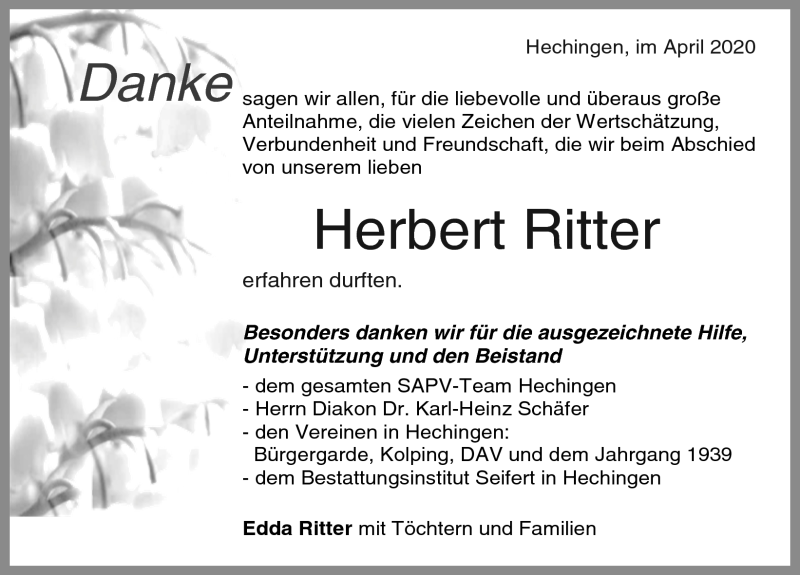 Traueranzeigen von Herbert Ritter | Schwarzwälder Bote Trauer