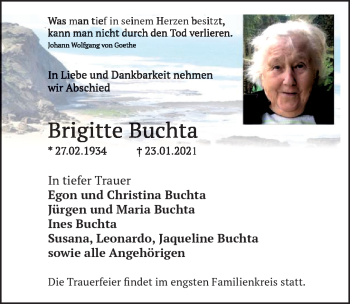 Traueranzeige von Brigitte Buchta von Schwarzwälder Bote