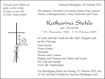 Traueranzeige von Katharina Stehle von Schwarzwälder Bote