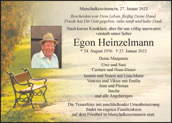 Traueranzeige von Egon Heinzelmann von Schwarzwälder Bote