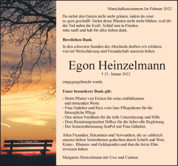 Traueranzeige von Egon Heinzelmann von Schwarzwälder Bote