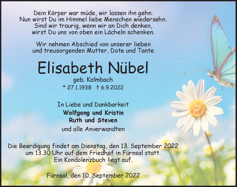 Traueranzeigen von Elisabeth Nübel Schwarzwälder Bote Trauer