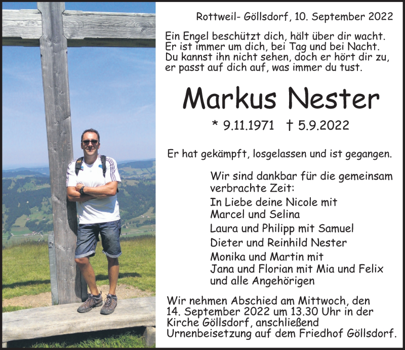  Traueranzeige für Markus Nester vom 10.09.2022 aus Schwarzwälder Bote