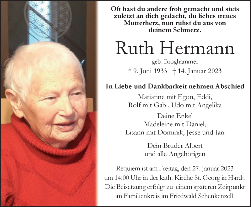 Traueranzeigen von Ruth Hermann Schwarzwälder Bote Trauer