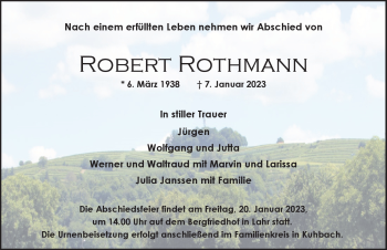 Traueranzeigen von Robert Rothmann | Schwarzwälder Bote Trauer