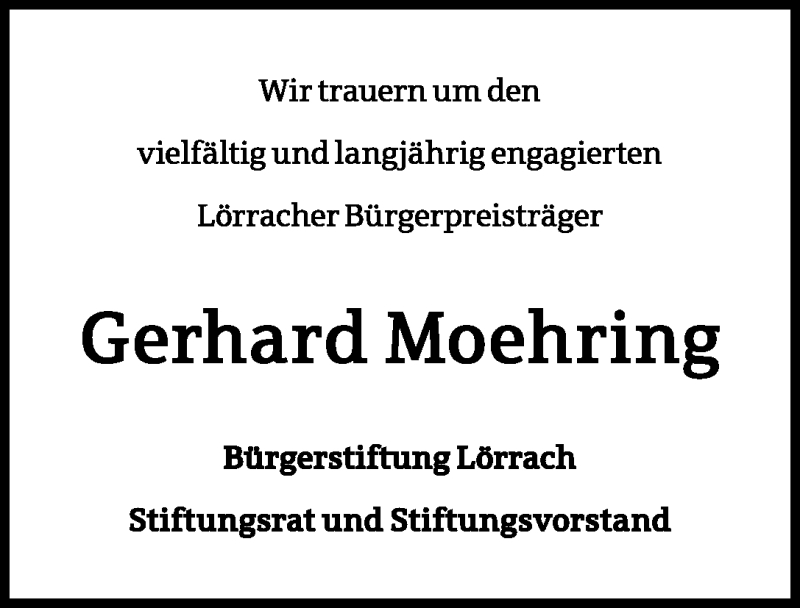  Traueranzeige für Gerhard Moehring vom 03.03.2023 aus Schwarzwälder Bote