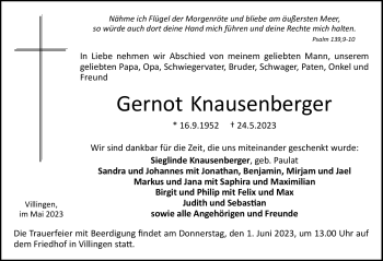Traueranzeige von Gernot Knausenberger von Schwarzwälder Bote