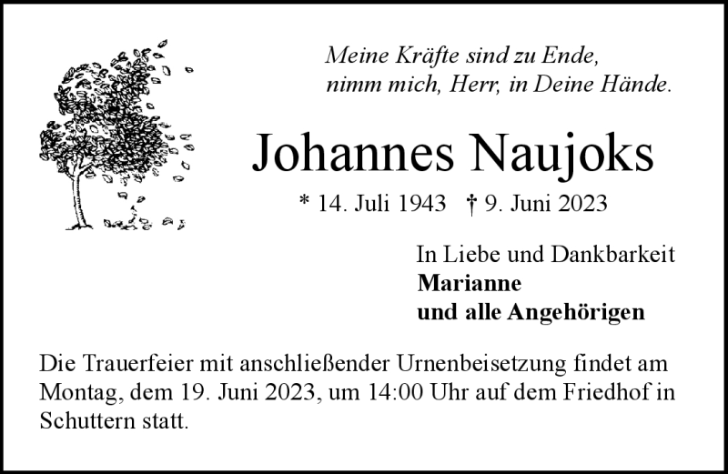 Traueranzeigen von Johannes Naujoks Schwarzwälder Bote Trauer