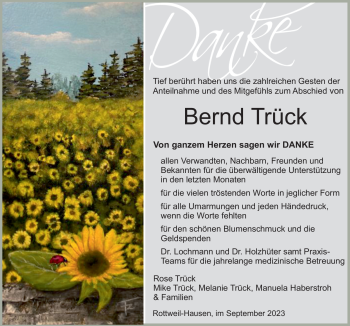Traueranzeige von Bernd Trück von Schwarzwälder Bote