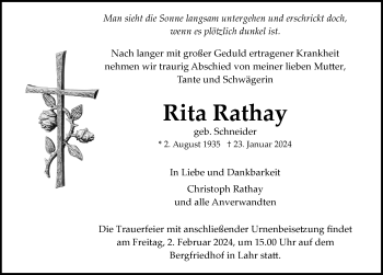 Traueranzeige von Rita Rathay von Schwarzwälder Bote