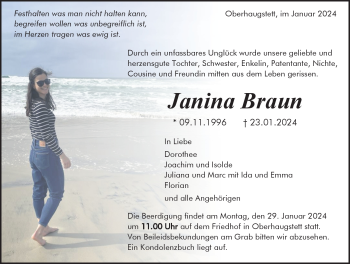 Traueranzeige von Janina Braun von Schwarzwälder Bote