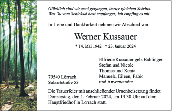 Traueranzeige von Werner Kussauer von Schwarzwälder Bote