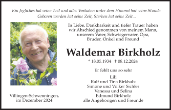 Traueranzeige von Waldemar Birkholz von Schwarzwälder Bote